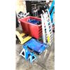 Image 1 : 4 VEHICLE DOLLIES, ASSORTED JACK STANDS, SCISSOR JACK AND PRIME SINGLE METAL RAMP - BIN NOT INCLUDED