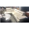 Image 1 : BEIGE GRAIN FAUX LEATHER SOFA D76" X W115" X H36" - MINOR TEAR, NEEDS CLEANING