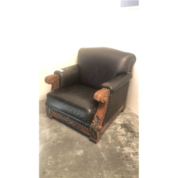 BLACK TUFTED VINTAGE LOOK ARMCHAIR