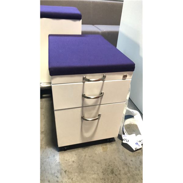 STEELCASE BEIGE 2 DRAWER PURPLE CUSHION TOP MOBILE PEDESTAL