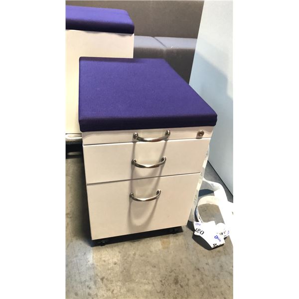 STEELCASE BEIGE 2 DRAWER PURPLE CUSHION TOP MOBILE PEDESTAL