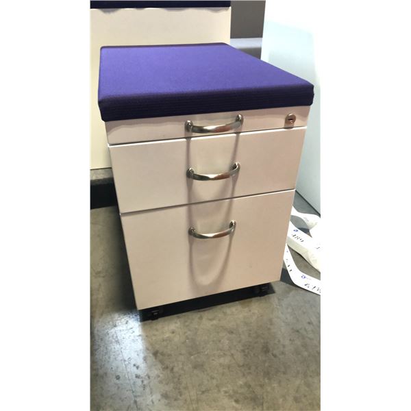 STEELCASE BEIGE 2 DRAWER PURPLE CUSHION TOP MOBILE PEDESTAL