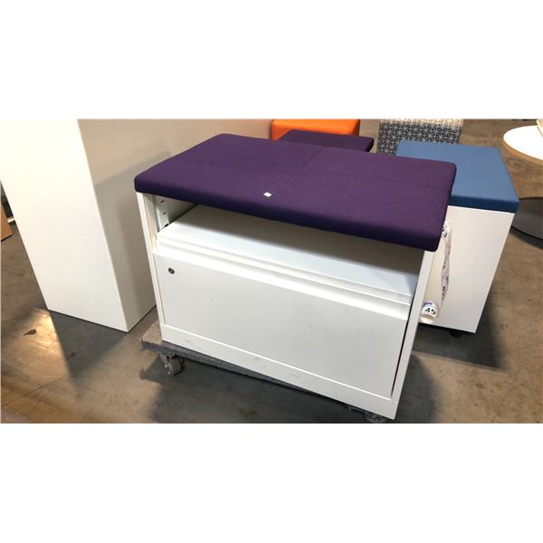 STEELCASE BEIGE SINGLE DRAWER PURPLE CUSHION TOP LATERAL FILE CABINET