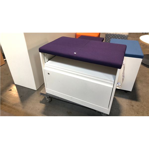 STEELCASE BEIGE SINGLE DRAWER PURPLE CUSHION TOP LATERAL FILE CABINET