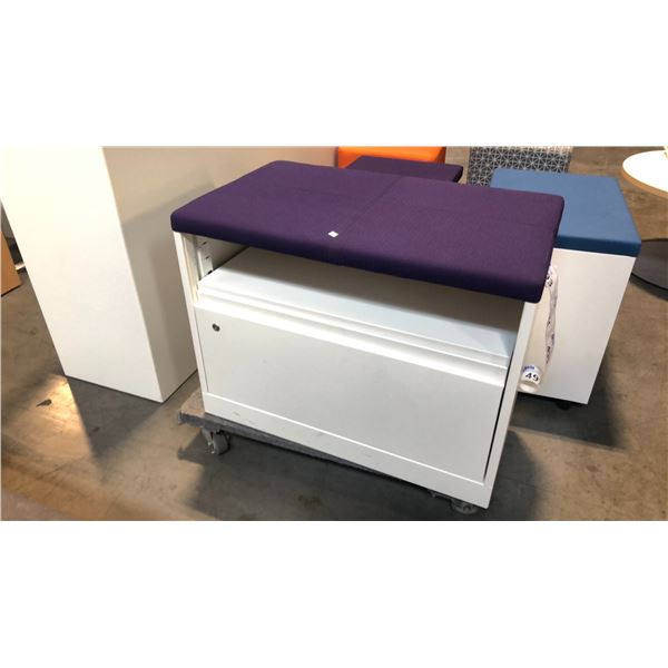 STEELCASE BEIGE SINGLE DRAWER PURPLE CUSHION TOP LATERAL FILE CABINET