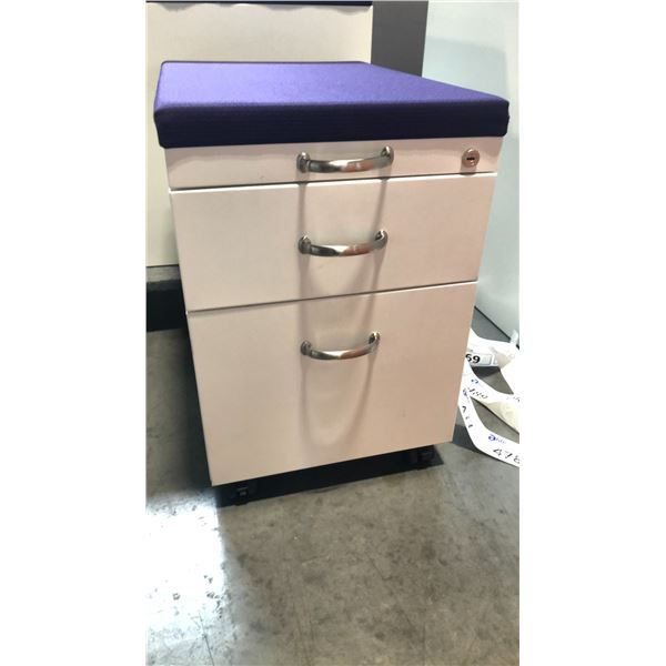 STEELCASE BEIGE 2 DRAWER PURPLE CUSHION TOP MOBILE PEDESTAL