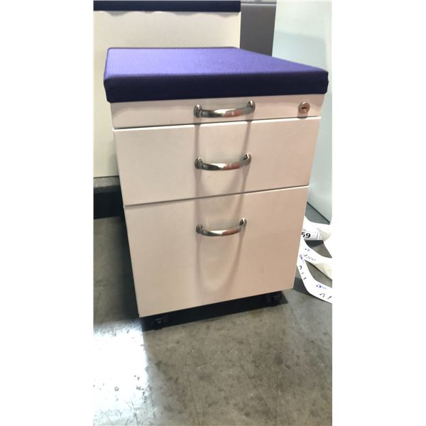 STEELCASE BEIGE 2 DRAWER PURPLE CUSHION TOP MOBILE PEDESTAL