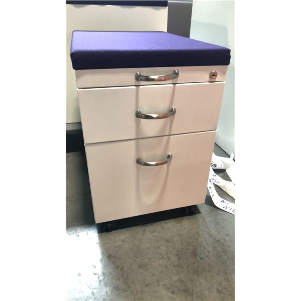 STEELCASE BEIGE 2 DRAWER PURPLE CUSHION TOP MOBILE PEDESTAL