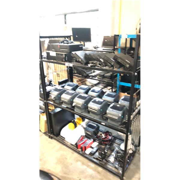 RACK OF MIXED ITEMS INCL LENOVO AND DELL CORE I5 COMPUTERS 12PCS, 11 OF ZEBRA ZP 505 LABEL