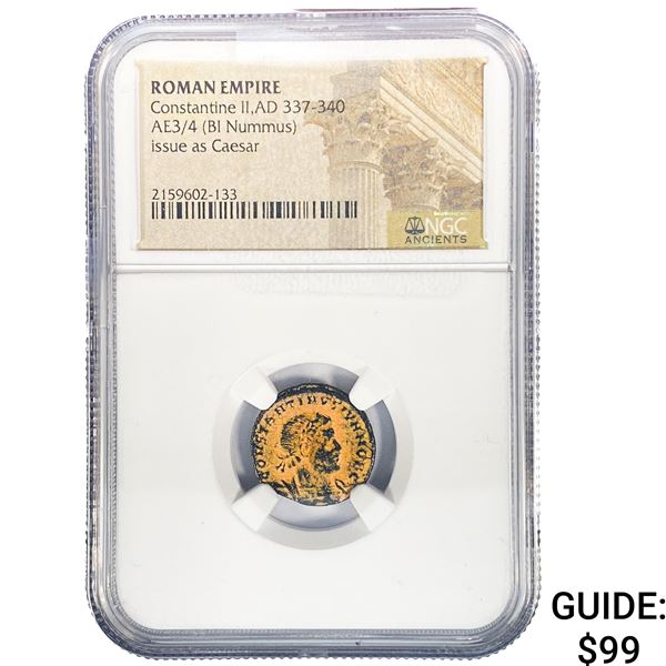 Roman Constantine II, AD 337-340 AE3/4 BI Nummus NGC