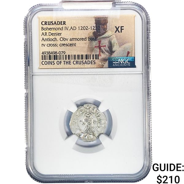 Crusader Bohemond IV, AD 1202-1232 Silver Denier NGC XF