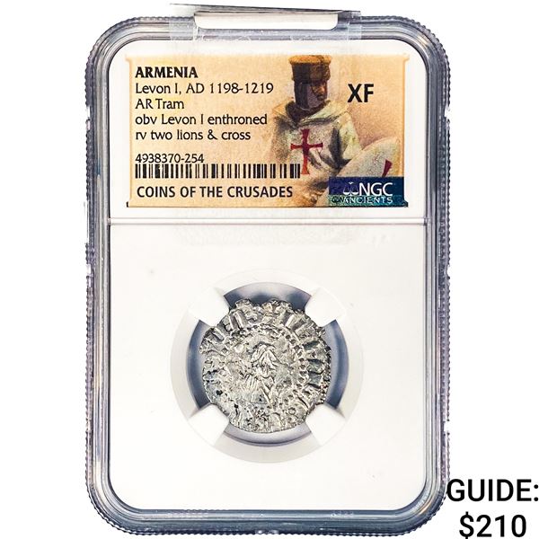 Armenia Levon I, AD 1198-1219 SIlver Tram NGC XF