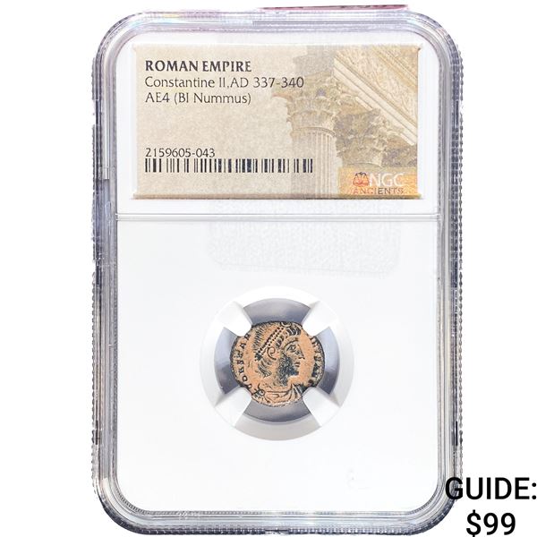 Roman Constantine II, AD 337-340 AE4 BI Nummus