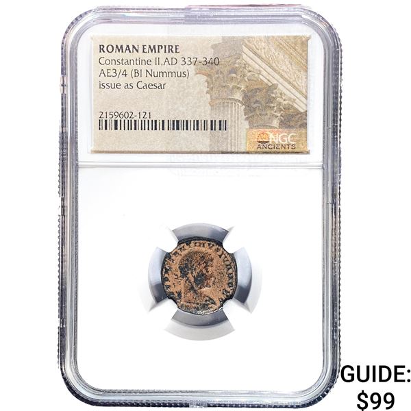 Roman Constantine II, AD 337-340 AE3/4 BI Nunnus NGC