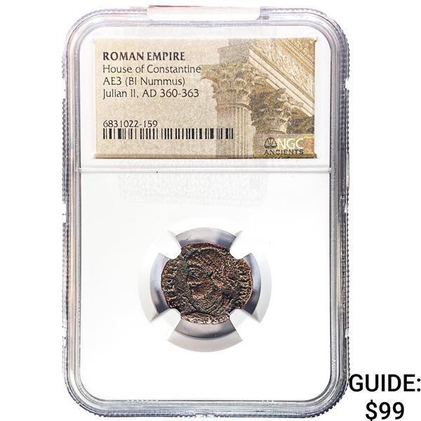 Roman Julian II, AD 360-363 AE3 BI Nummus NGC