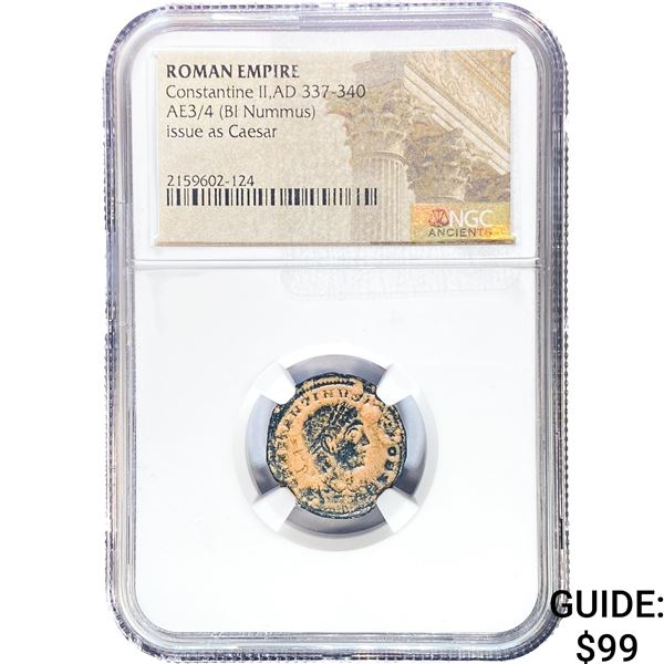 Roman Constantine II, AD 337-340 AE3/4 BI Nummus NGC
