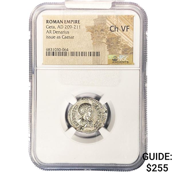 Roman Empire Geta, AD 209-211 Silver Denarius NGC
