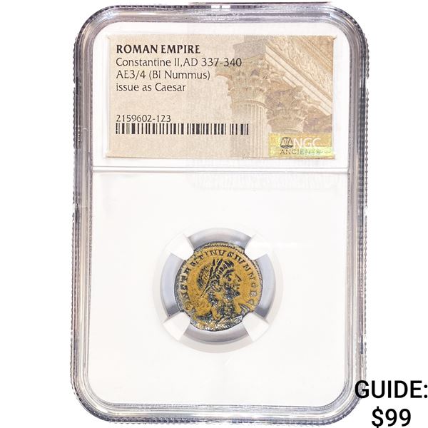Roman Constantine II, AD 337-340 AE3/4 BI Nummus NGC