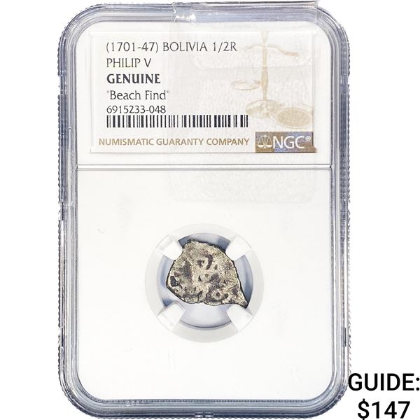 1701-47 Bolivia 1/2 Real - Philip V "Beach Find" NGC