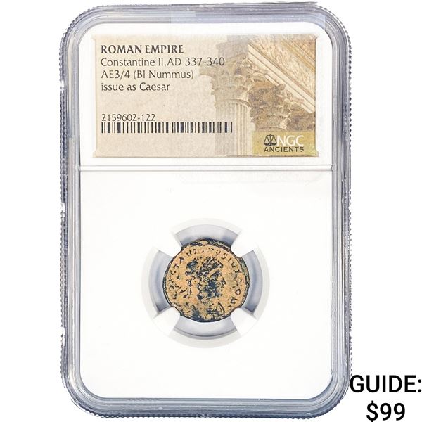 Roman Constantine II, AD 337-340 AE3/4 BI Nummus NGC