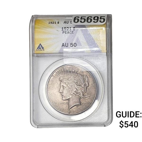 1921 Silver Peace Dollar ANACS AU50