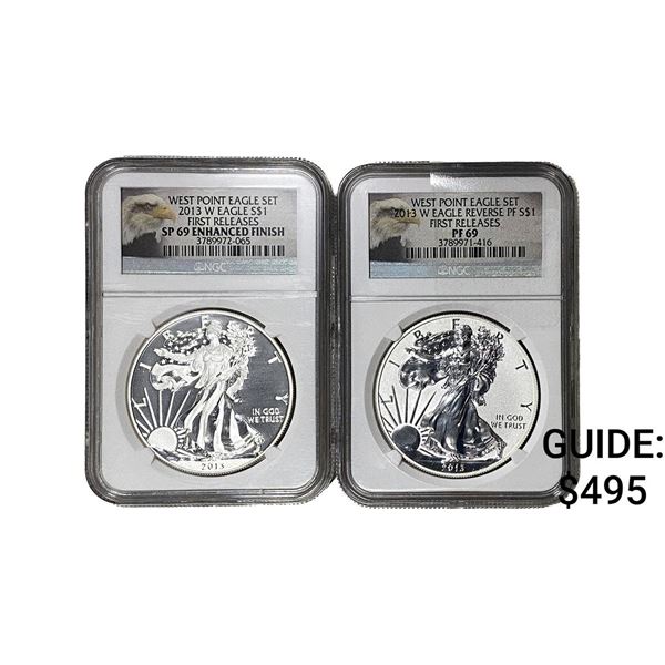 [2 Coins] 2013-W Silver Eagle NGC SP 69/PF69