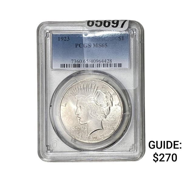 1923 Silver Peace Dollar PCGS MS65