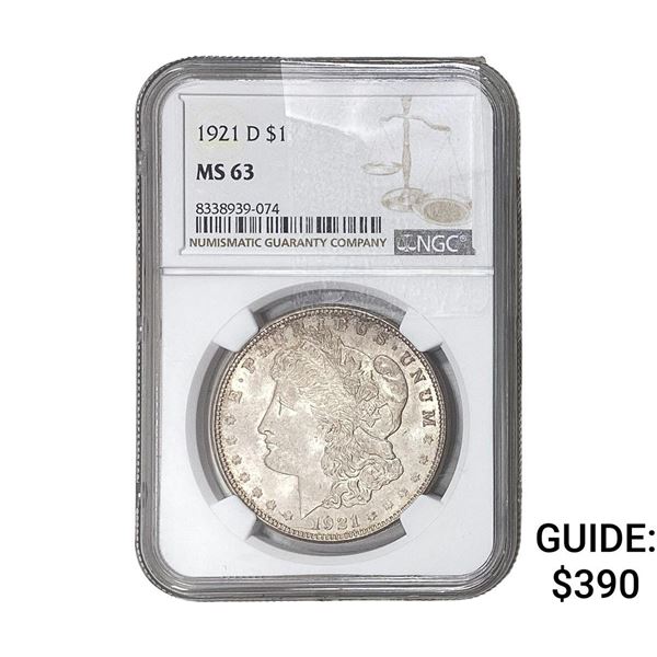 1921-D Morgan Silver Dollar NGC MS63