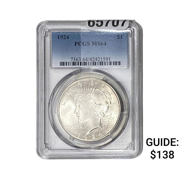1924 Silver Peace Dollar PCGS MS64