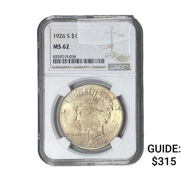 1926-S Silver Peace Dollar NGC MS62