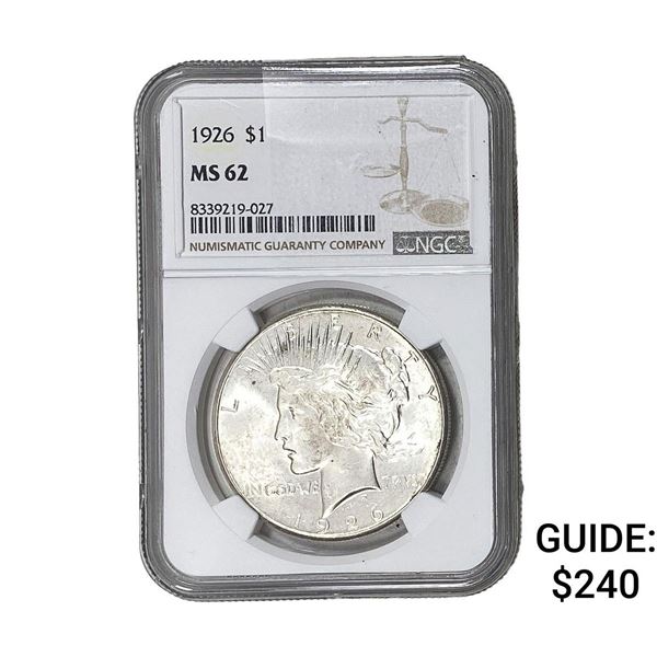 1926 Silver Peace Dollar NGC MS62