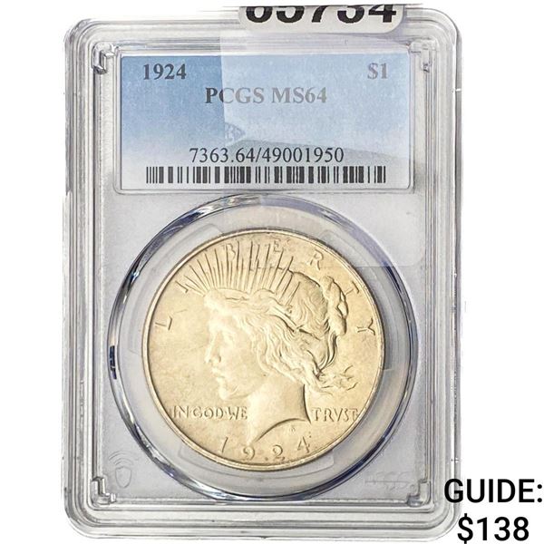 1924 Silver Peace Dollar PCGS MS64
