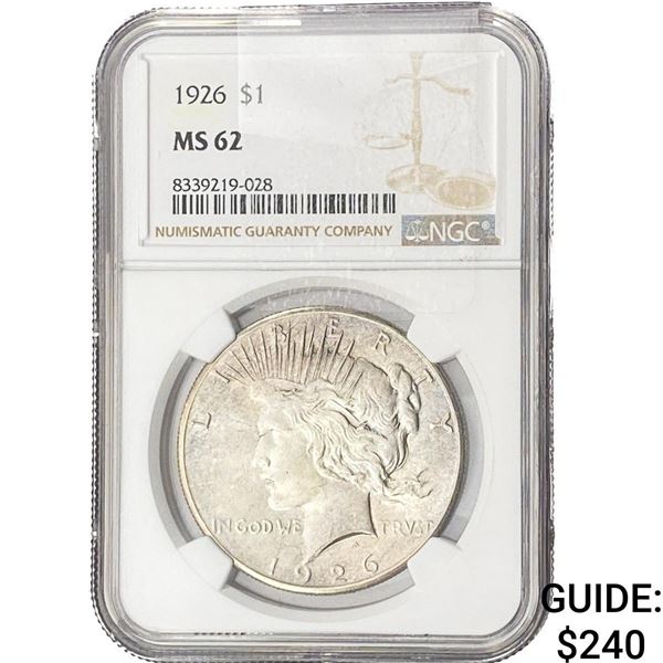 1926 Silver Peace Dollar NGC MS62