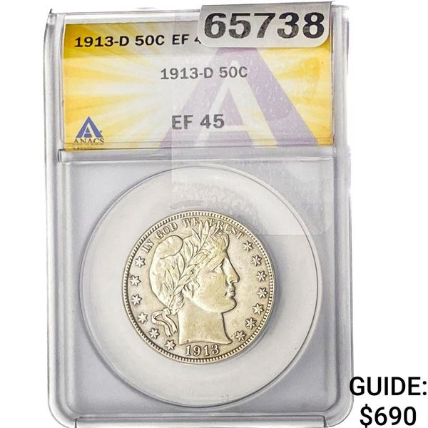 1913-D Barber Half Dollar ANACS FEF45