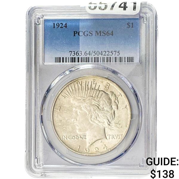 1924 Silver Peace Dollar PCGS MS64