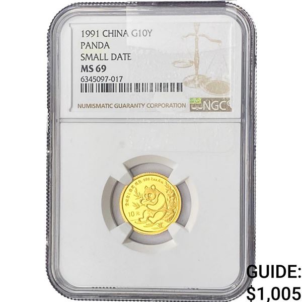 1991 China G10Y Panda Sm. Date NGC MS69