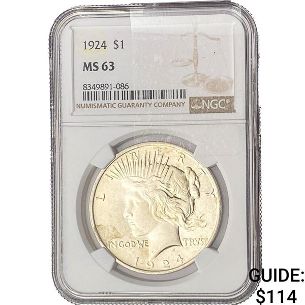 1924 Silver Peace Dollar NGC MS63