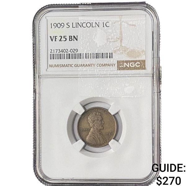 1909-S Lincoln Memorial Cent NGC VF25 BN