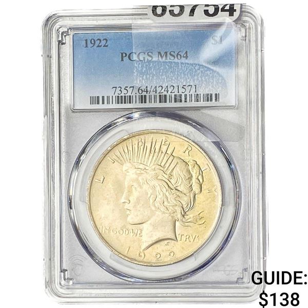 1922 Silver Peace Dollar PCGS MS64