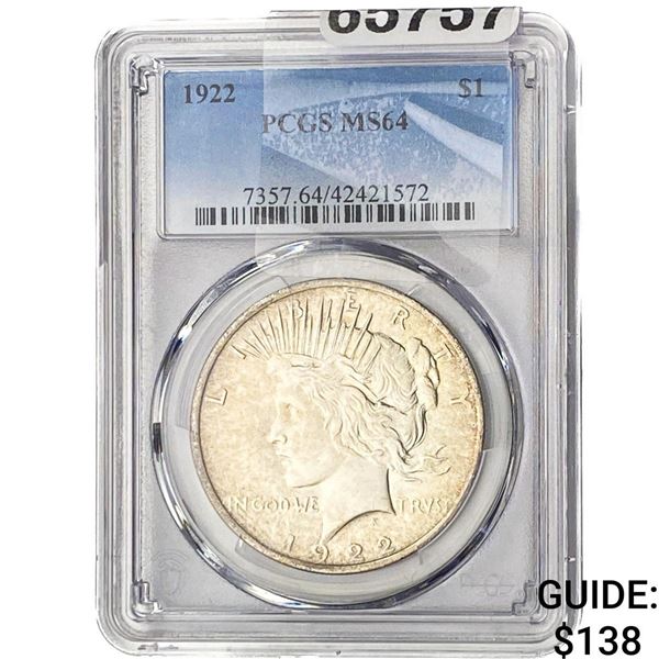 1922 Silver Peace Dollar PCGS MS64
