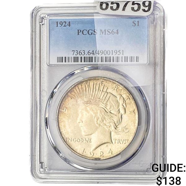 1924 Silver Peace Dollar PCGS MS64