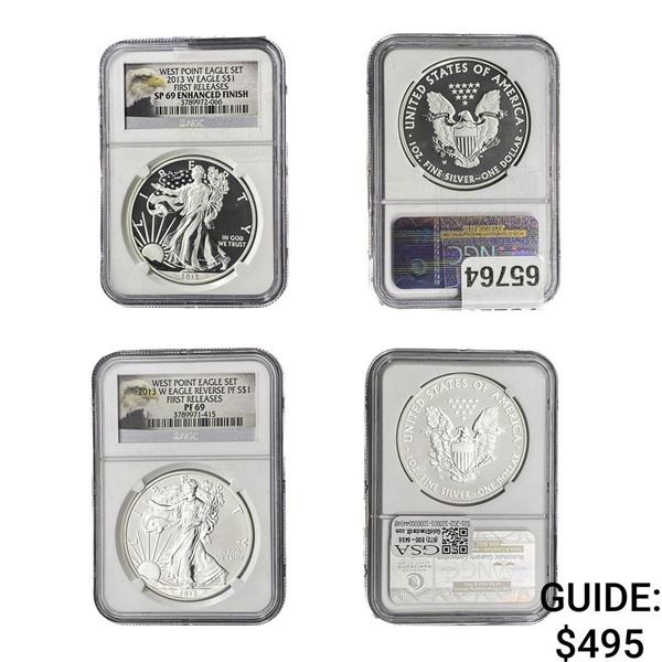 [2 Coins]2013-W Silver Eagle NGC PF 69/SP69 First Releases