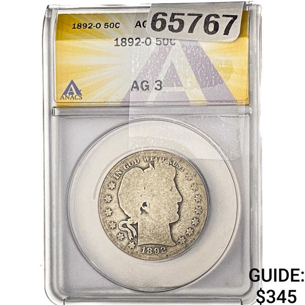 1882-O Barber Half Dollar ANACS AG3