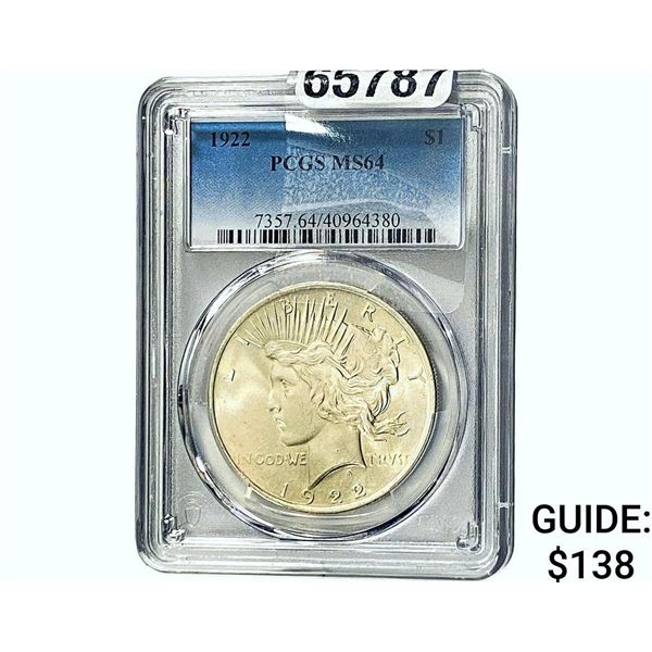 1922 Silver Peace Dollar PCGS NS64