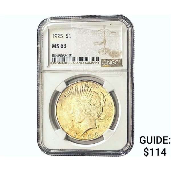1925 Silver Peace Dollar NGC MS63