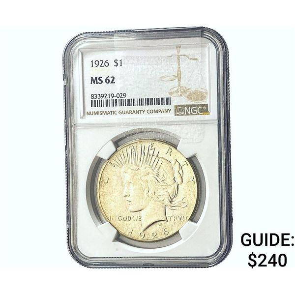 1926 Silver Peace Dollar NGC MS62
