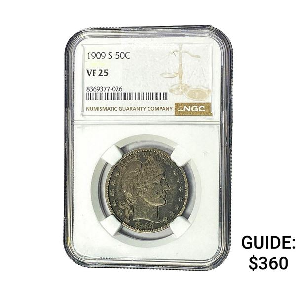1909-S Barber Half Dollar NGC VF25