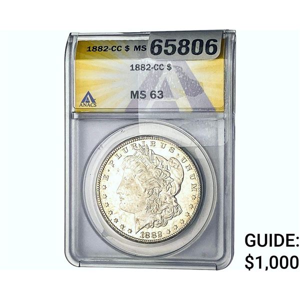 1882-CC Morgan Silver Dollar ANACS MS63