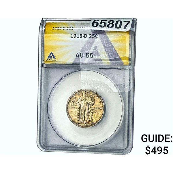 1918-D Standing Liberty Quarter ANACS AU55