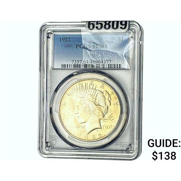 1922 Silver Peace Dollar PCGS MS64